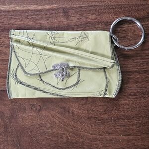 (h(om)e) Leather Wristlet Clutch In Green